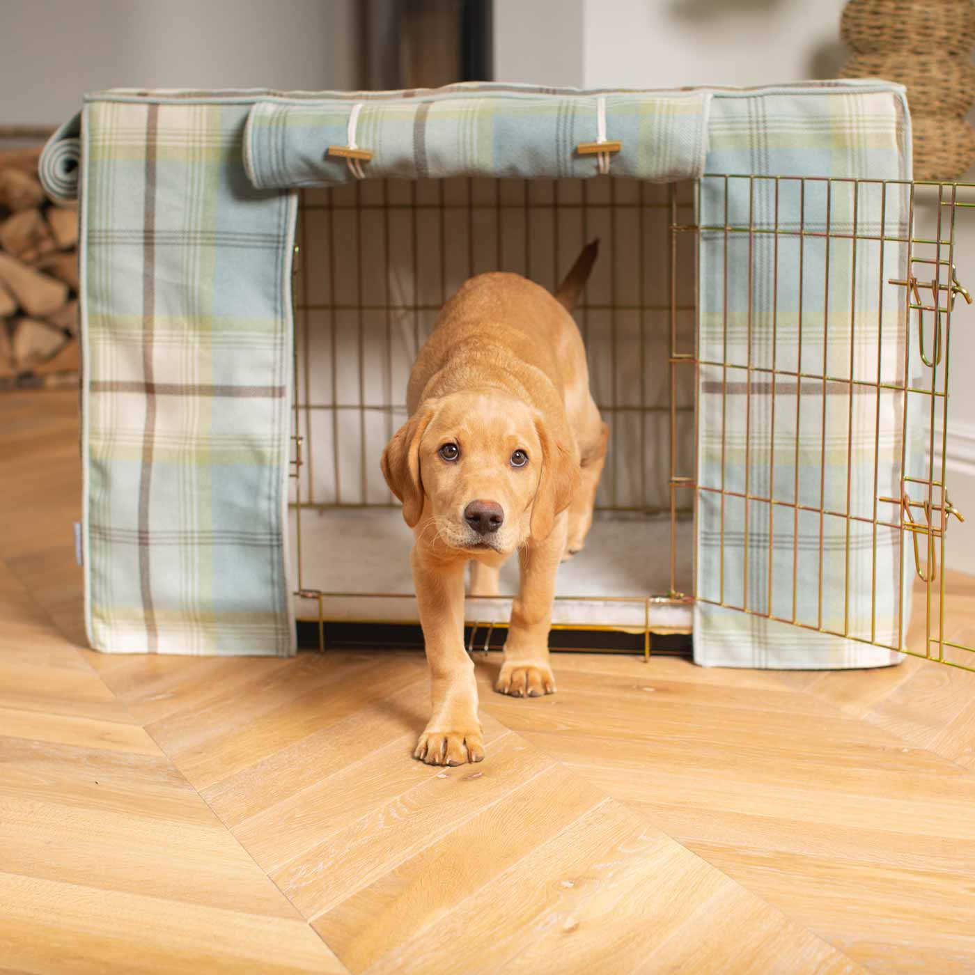 Luxury Dog Cage Cover, Balmoral Duck Egg Tweed Cage Cover The Perfect Dog Cage Accessory, Available To Personalize Now at Lords & Labradors US