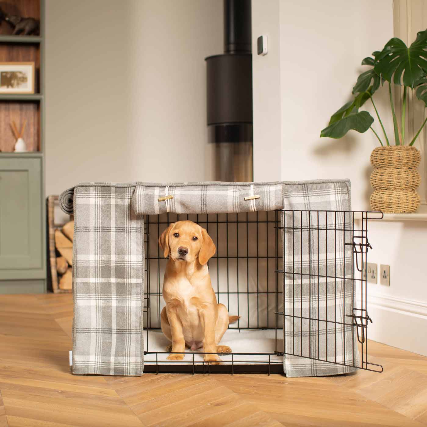 Luxury Dog Cage Cover, Balmoral Dove Grey Tweed Cage Cover The Perfect Dog Cage Accessory, Available To Personalize Now at Lords & Labradors US