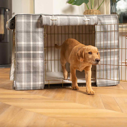Gold Dog Cage with Neutral Tweed Cage Cover by Lords & Labradors