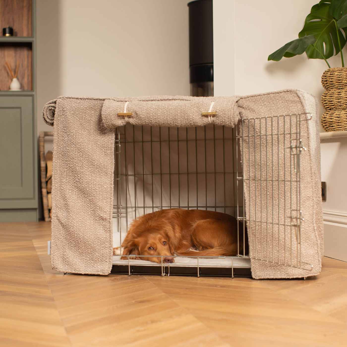 Dog Cage Cover in Mink Bouclé by Lords & Labradors