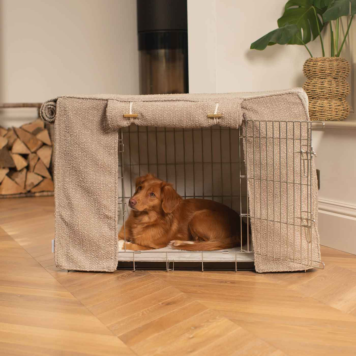 Luxury Dog Cage Cover, Mink Bouclé Cage Cover The Perfect Dog Cage Accessory, Available To Personalize Now at Lords & Labradors US