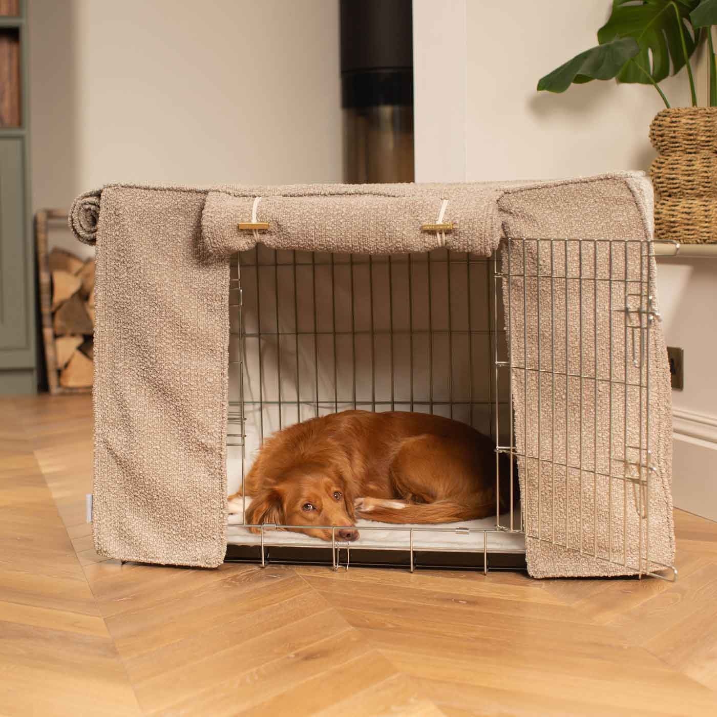 Luxury Dog Cage Cover, Mink Bouclé Cage Cover The Perfect Dog Cage Accessory, Available To Personalize Now at Lords & Labradors US