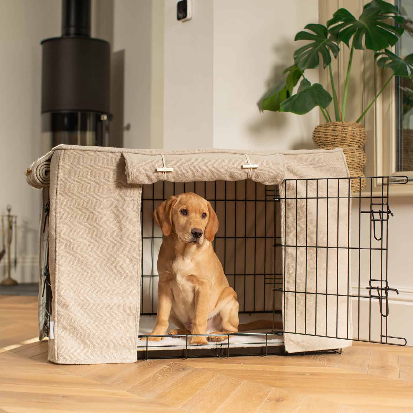 Dog Cage Cover in Natural Herringbone Tweed by Lords & Labradors