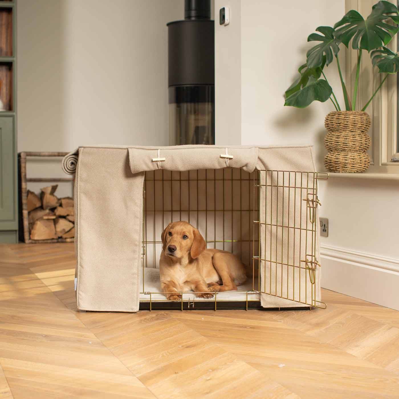 Luxury Dog Cage Cover, Natural Herringbone Tweed Cage Cover The Perfect Dog Cage Accessory, Available To Personalize Now at Lords & Labradors US