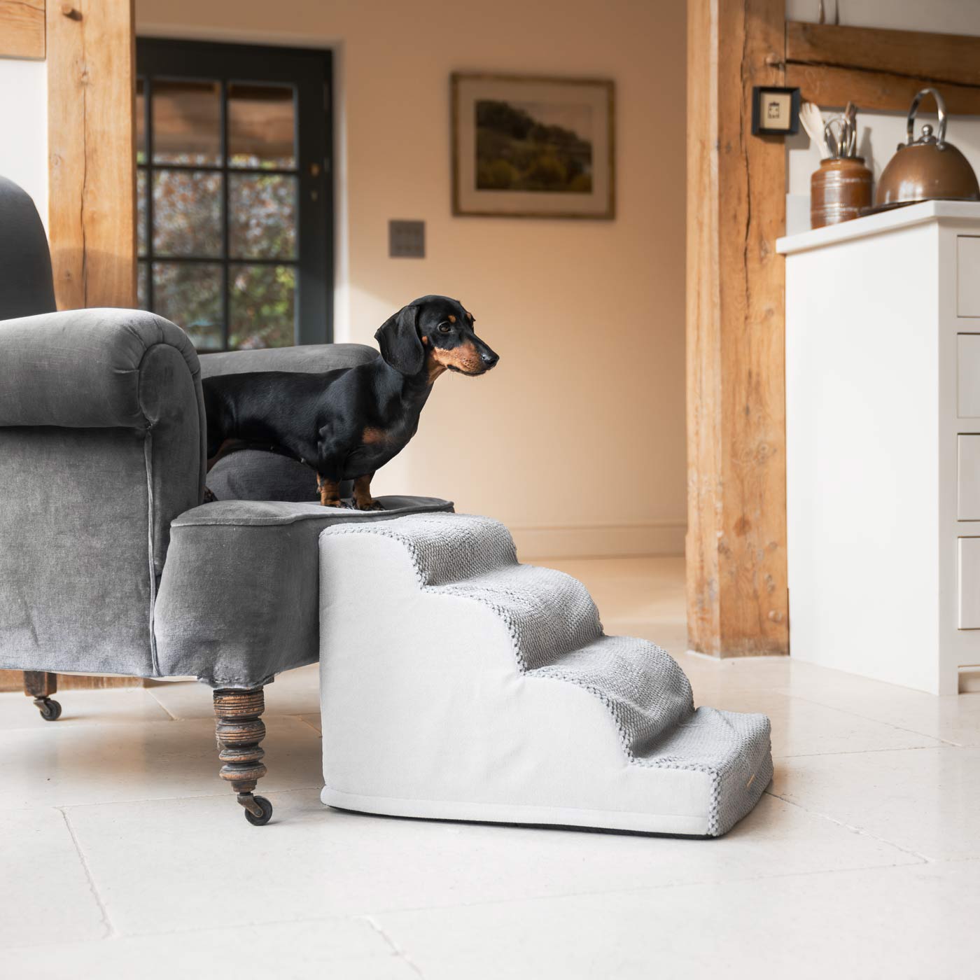 Provide Your Elderly, Young or Injured Pet with The Perfect Pet Furniture Steps, Our Luxury Cloud Pet Steps in Stunning Dove Gray Is the Ideal Choice for Dogs & Cats of All Ages! Pet Steps & Stairs Available Now at Lords & Labradors US