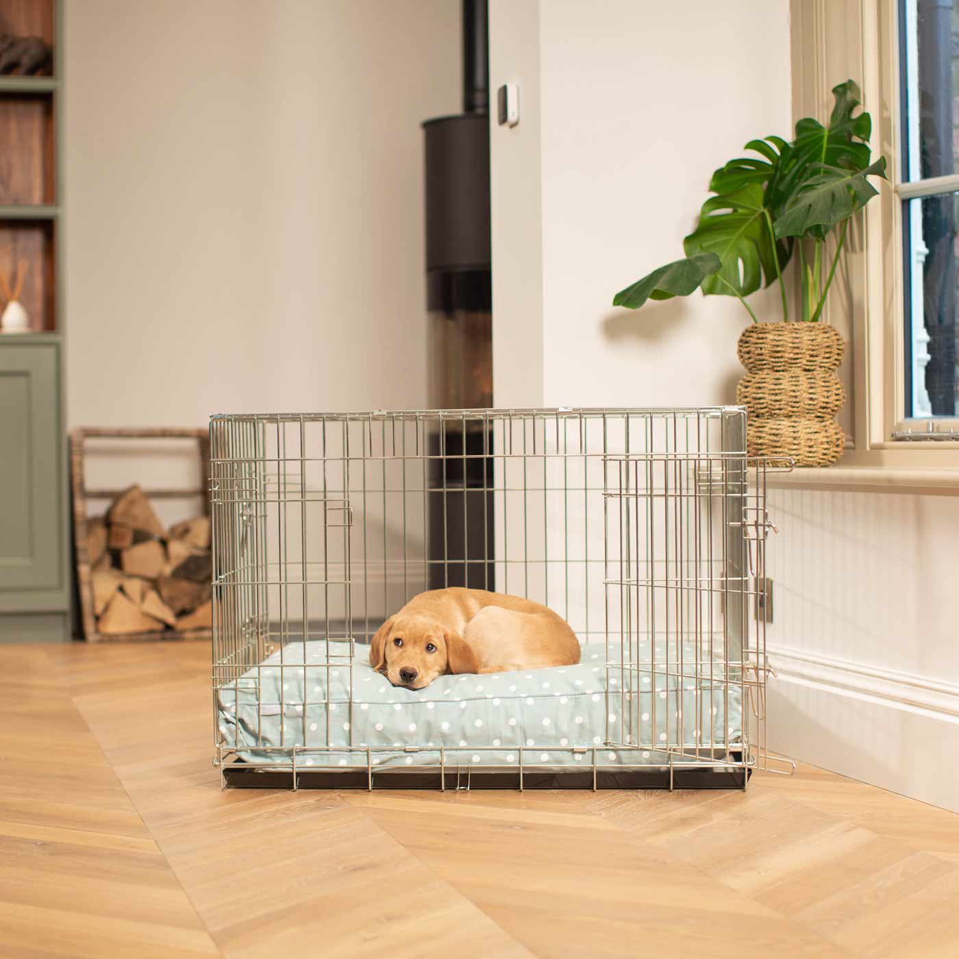 Luxury Dog Cage Cushion, Duck Egg Spot Cage Cushion The Perfect Dog Cage Accessory, Now Available To Personalize at Lords & Labradors US