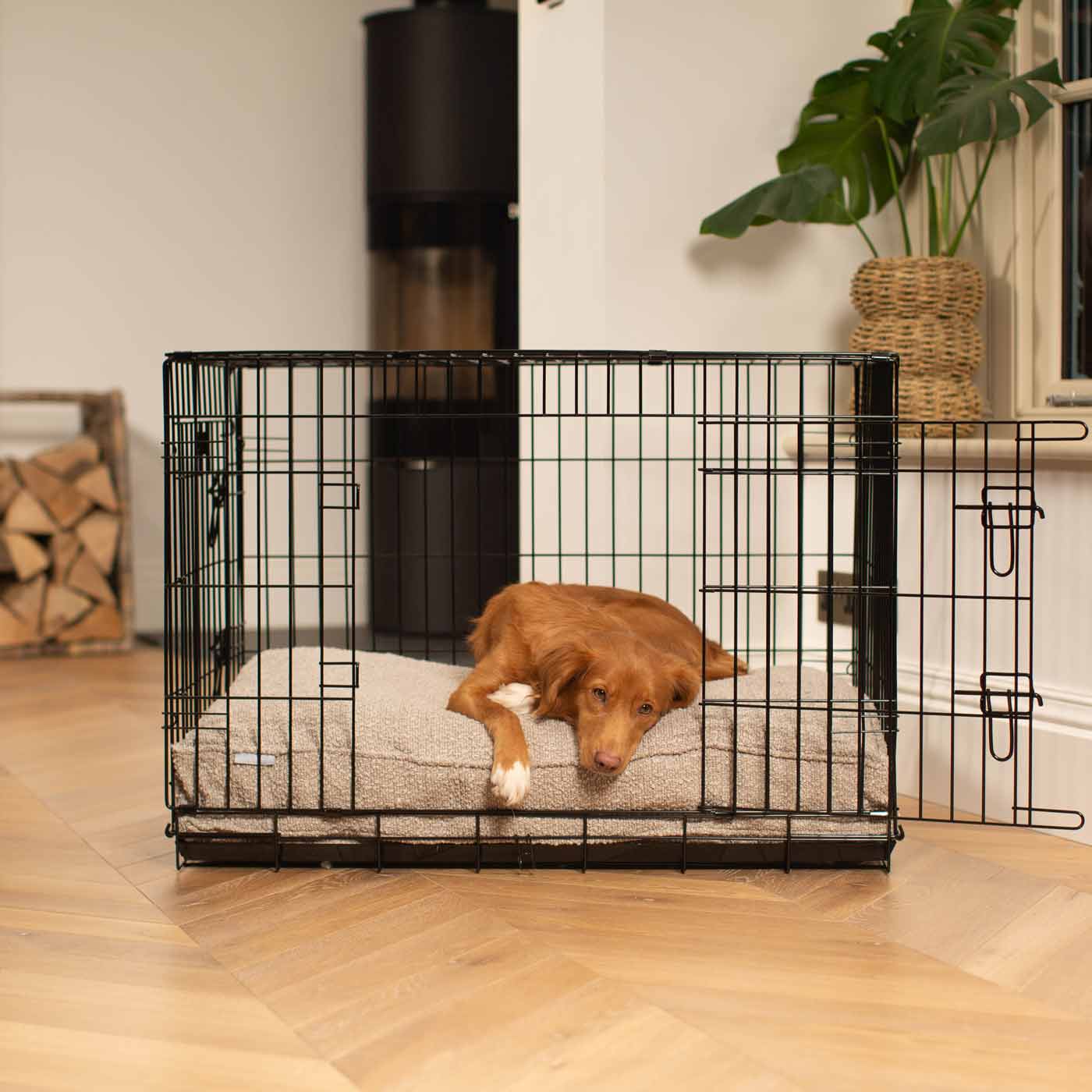 Luxury Dog Cage Cushion, Mink Bouclé Cage Cushion The Perfect Dog Cage Accessory, Available To Personalize Now at Lords & Labradors