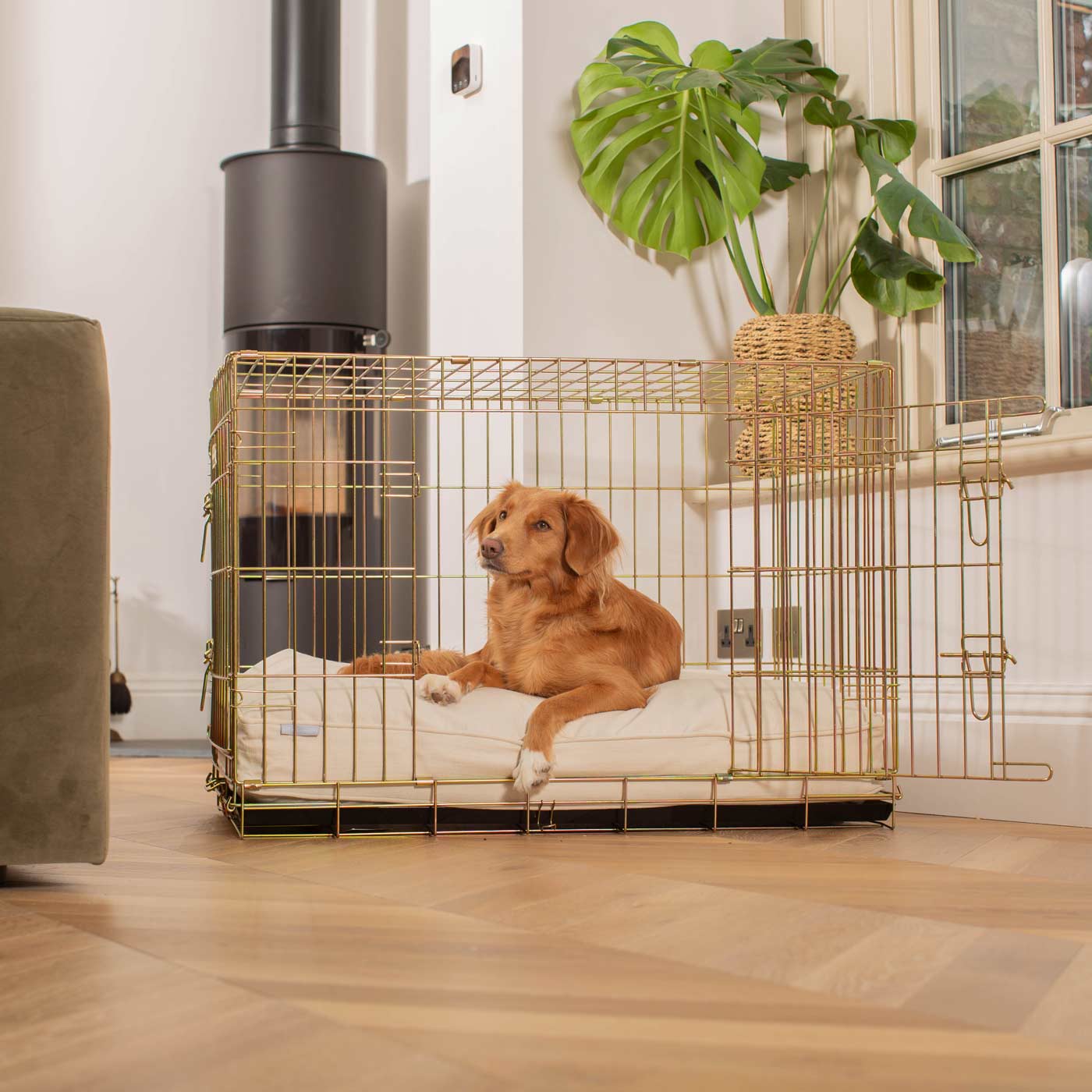 Luxury Dog Cage Cushion in Savanna Bone Cage Cushion, The Perfect Dog Cage Accessory, Available To Personalise Now at Lords & Labradors US