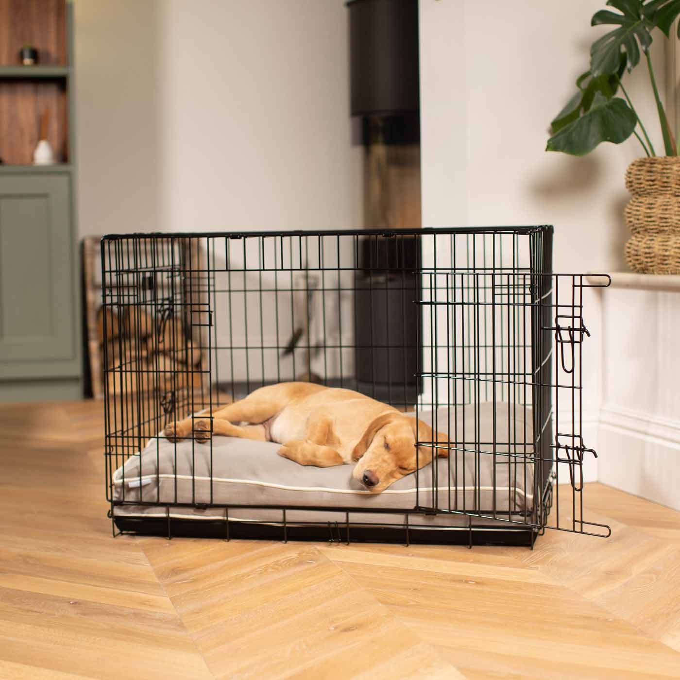 Luxury Dog Cage Cushion, Savanna Stone, part of the savanna collection. The Perfect Dog Crate Accessory, Available To Personalize Now at Lords & Labradors US