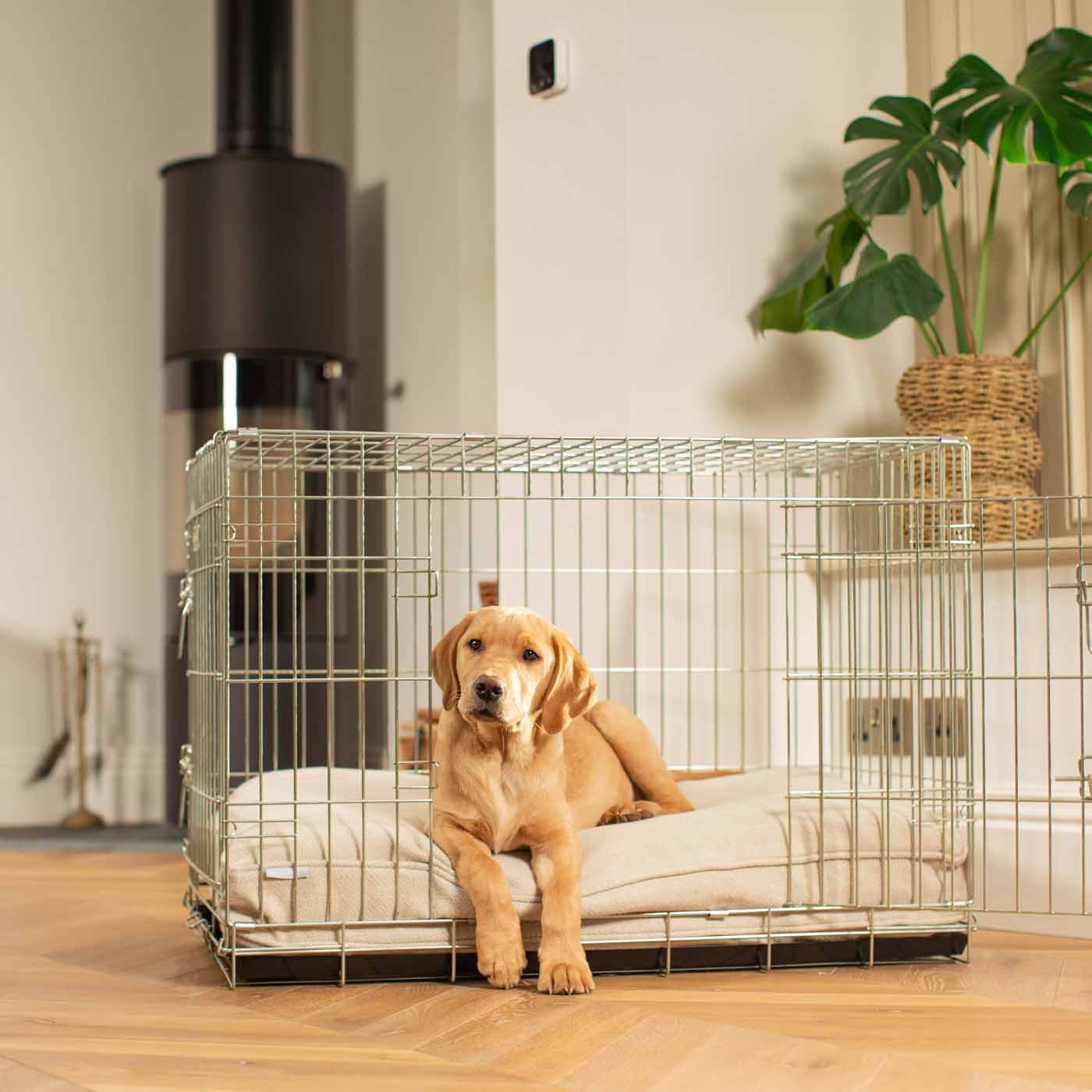 Luxury Dog Cage Cushion, Natural Herringbone Tweed Cage Cushion The Perfect Dog Cage Accessory, Available To Personalize Now at Lords & Labradors US