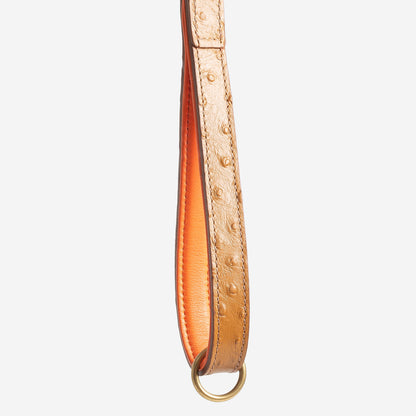 Discover dog walking luxury with our handcrafted Italian Ostrich leather dog Leash in Tan & Orange! The perfect Leash for dogs available now at Lords & Labradors US