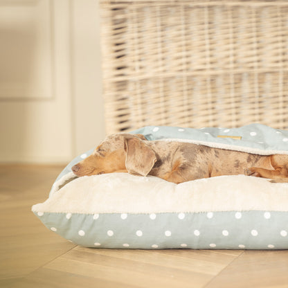  Discover The Perfect Burrow For Your Pet, Our Stunning Sleepy Burrow Dog Beds In Duck Egg Spot Is The Perfect Bed Choice For Your Pet, Available Now at Lords & Labradors US