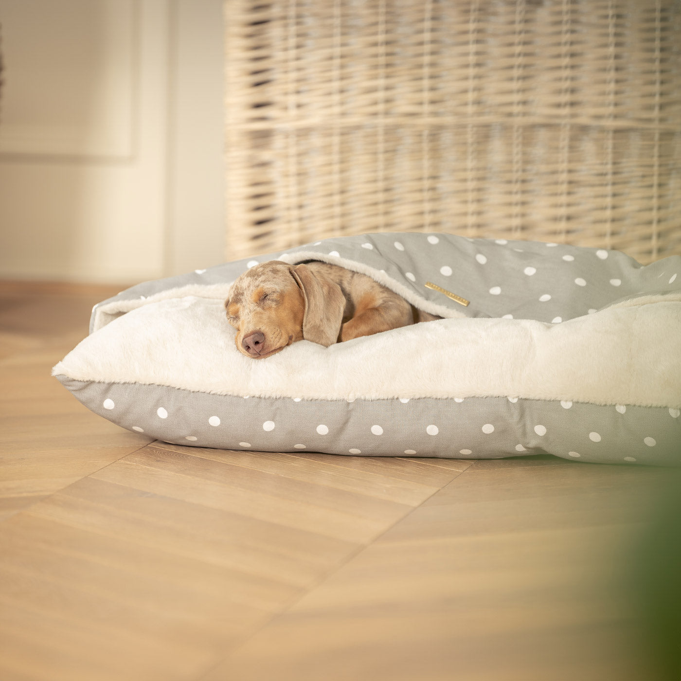 Discover The Perfect Burrow For Your Pet, Our Stunning Sleepy Burrow Dog Beds In Grey Spot, Is The Perfect Bed Choice For Your Pet, Available Now at Lords & Labradors US