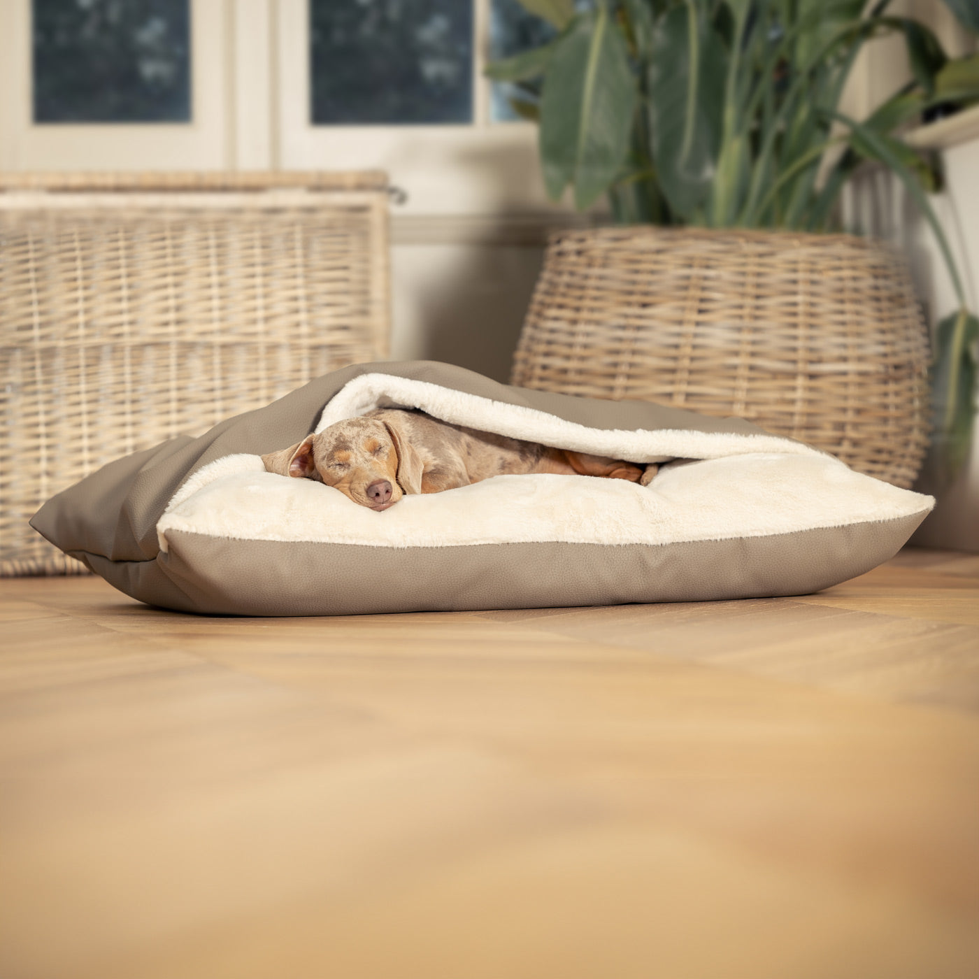 Discover The Perfect Burrow For Your Pet, Our Stunning Sleepy Burrow Dog Beds In Rhino Camel, Is The Perfect Bed Choice For Your Pet, Available Now at Lords & Labradors US