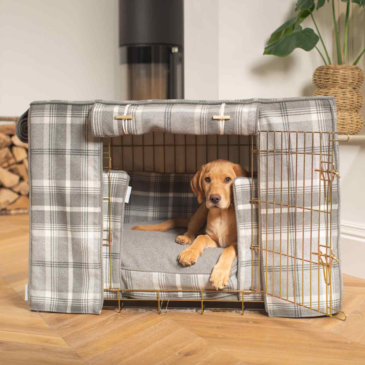 Luxury Heavy Duty Dog Cage, In Stunning Balmoral Dove Grey Tweed Cage Set, The Perfect Dog Cage Set For Building The Ultimate Pet Den! Dog Cage Cover Available To Personalize at Lords & Labradors US