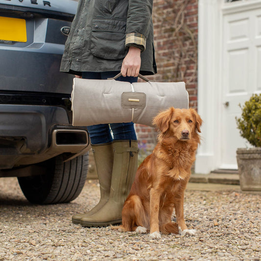 Embark on the perfect pet travel with our luxury Travel Mat in Savanna Stone! Featuring a Carry handle for on the move once Rolled up for easy storage, can be used as a seat cover, boot mat or travel bed! Available now at Lords & Labradors  US