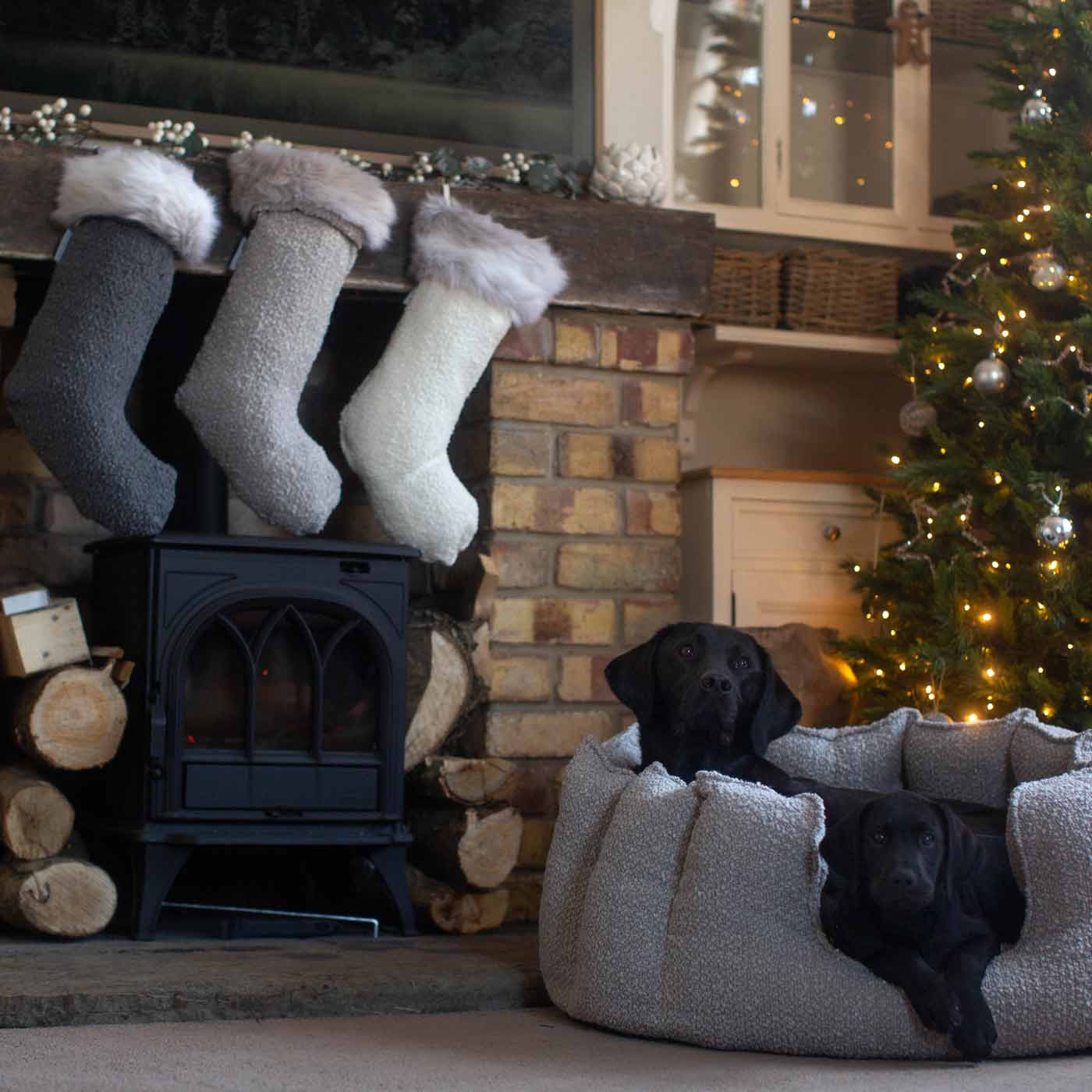Gift your furry friend the perfect pet Christmas gift with our beautifully crafted Christmas Stocking Sock, fill and gift your pet this festive holiday with the most wholesome gifts for Christmas! Available now in stunning Boucle collection - Granite, Mink, Ivory at Lords & Labradors US