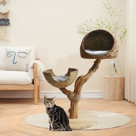 Discover our Luxury Back to Nature The Duo Scratch Post. Features Duo Bed for lounging and multiple cats, Thick Natural Wood Perfect For Scratching And Burrow! Available Now at Lords & Labradors US