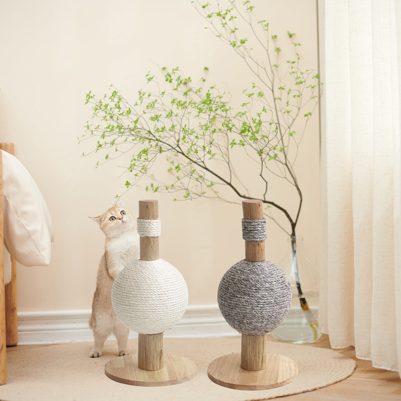 Discover Luxury For Cats & Kittens With The Perfect Cat Scratch Post! Crafted Using Durable Wood And Featuring Sisal Ball Which Adds An Extra Texture For Scratching! Available Now at Lords & Labradors    