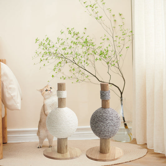 Discover Luxury For Cats & Kittens With Helsinki The Ball Cat Scratch Post in Ivory! Crafted Using Durable Wood And Featuring Sisal Ball Which Adds An Extra Texture For Scratching! Available Now at Lords & Labradors US