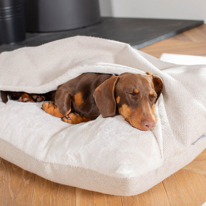 Discover The Perfect Burrow For Your Pet, Our Stunning Sleepy Burrow Dog Beds In Natural Herringbone Is The Perfect Bed Choice For Your Pet, Available Now at Lords & Labradors US