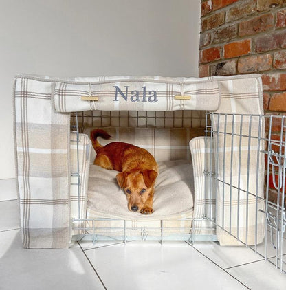 [color:natural tweed] Luxury Gold Dog Cage Cushion and Bumper, in Balmoral Natural Tweed. The Perfect Dog Cage Accessory, Available Now at Lords & Labradors US