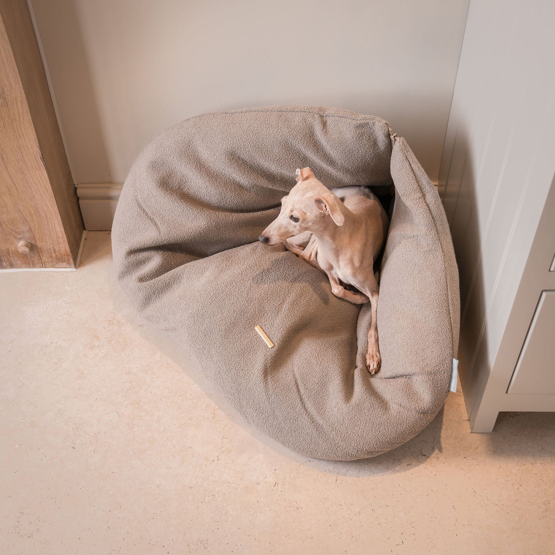Luxury Dog Cushions & Beds, in Squash 'Em in Putty, The Perfect Snuggly Cave For Dogs To Burrow! Available Now at Lords & Labradors US