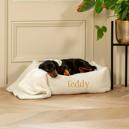 Cozy & Calm Puppy Cage Bed, The Perfect Dog Cage Accessory For The Ultimate Dog Den! In Stunning Ivory Boucle! Available Now at Lords & Labradors US