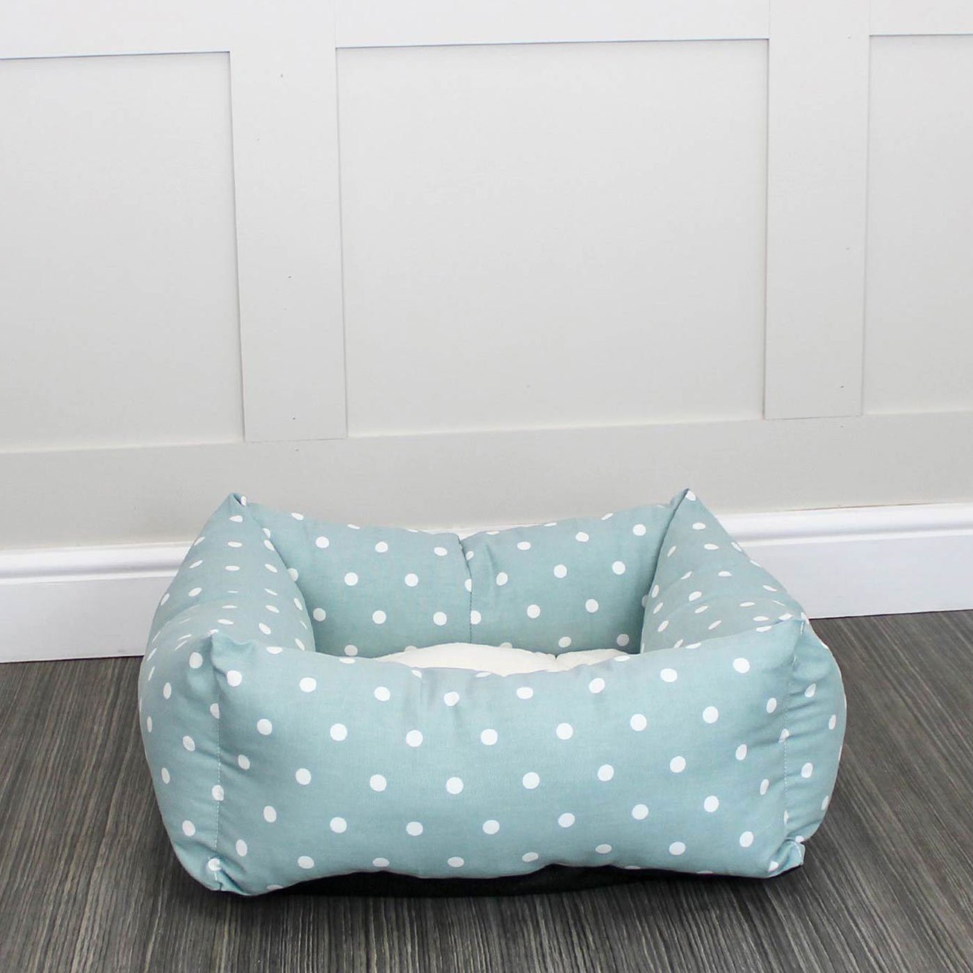 [color:duck egg spot] Luxury, Handmade Box Bed For Dogs, A Stunning Duck Egg Spot Dog Bed Perfect For Your Pets Nap Time! Available at Lords & Labradors US
