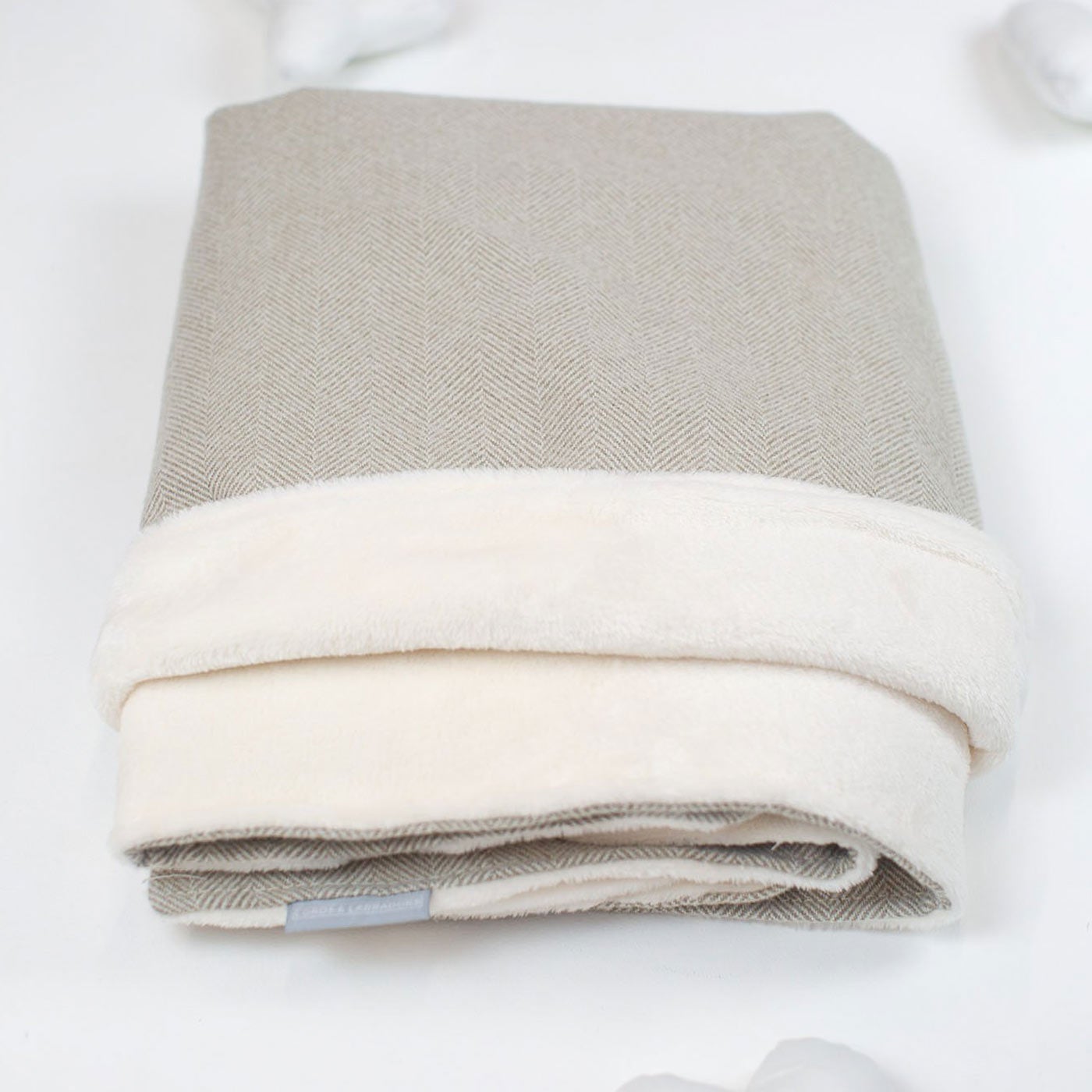 [color:natural herringone] Super Soft Sherpa & Teddy Fleece Lining, Our Luxury Cat & Kitten Blanket In Stunning Herringbone Tweed The Perfect Cat Bed Accessory! Available To Personalize at Lords & Labradors US
