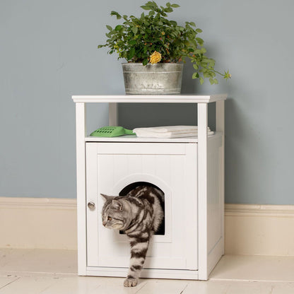 [color:white] Discover The Perfect Multi-Functional Cat Washroom, Featuring Hinged Door for a Discreet Cat Loo. Suitable for All Cat Breeds! Made From Durable Wood to Ensure a Stylish Finish That Suits Any Home Decor! Includes a Complimentary Litter Tray. Available In Grey & White Now at Lords & Labradors US
