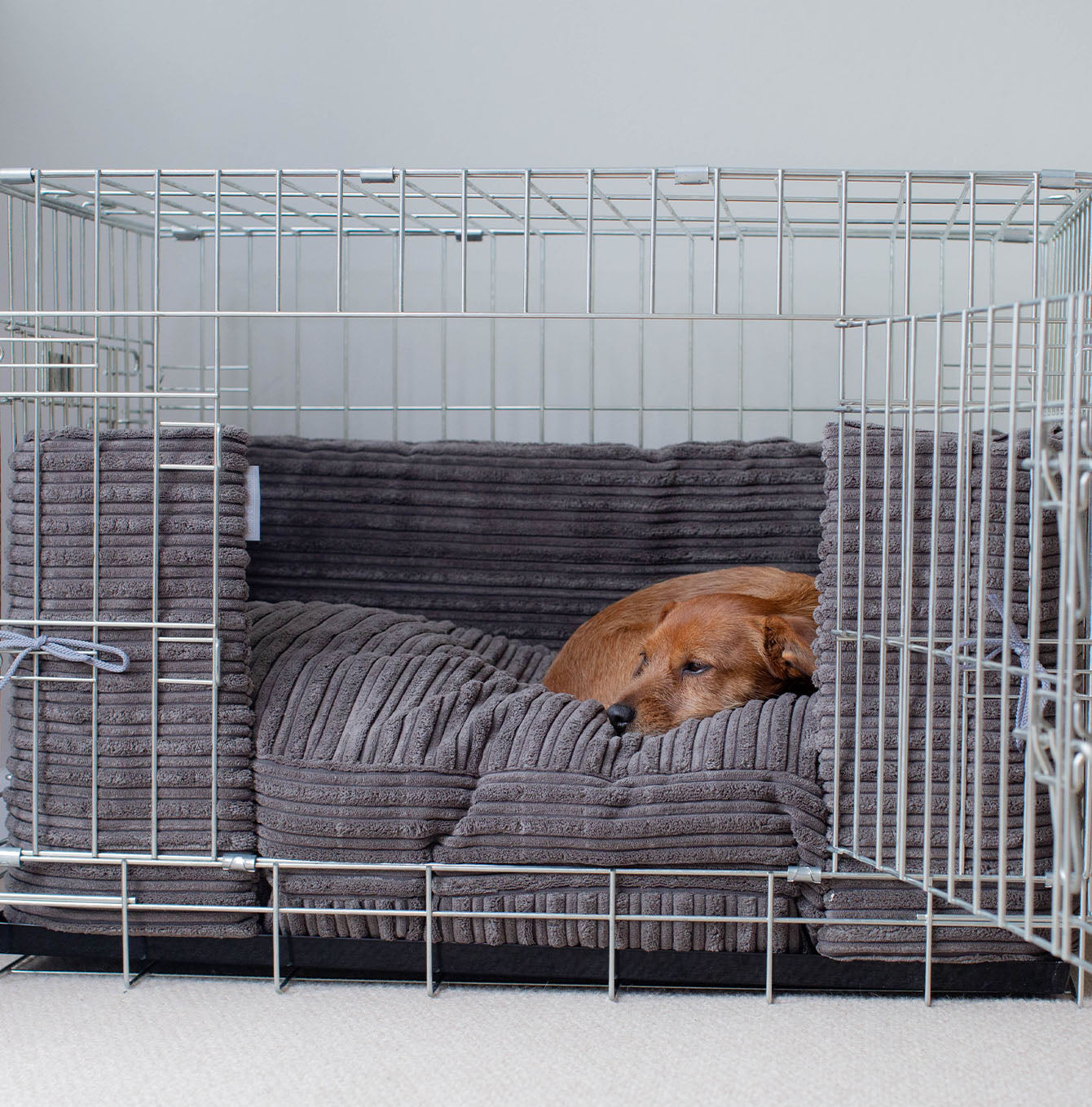 Luxury Dog Cage Bumper, Essentials Plush Cage Bumper in Dark Grey The Perfect Dog Cage Accessory, Available To Personalize Now at Lords & Labradors US
