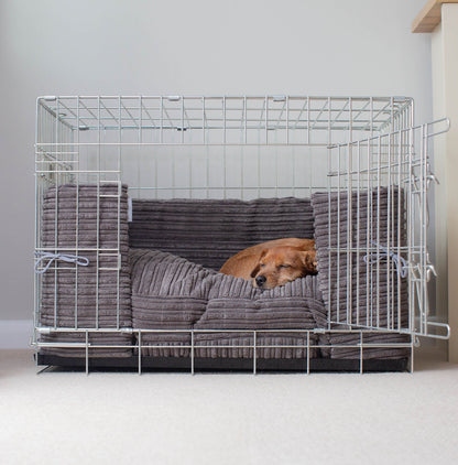 Luxury Dog Cage Bumper, Essentials Plush Cage Bumper in Dark Grey The Perfect Dog Cage Accessory, Available To Personalize Now at Lords & Labradors US