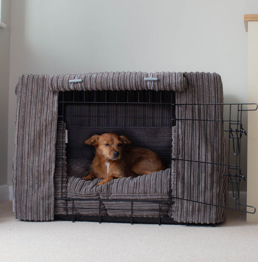 Luxury Dog Cage Cover, Essentials Plush Dark Grey Cage Cover! The Perfect Dog Cage Accessory, Available To Personalize Now at Lords & Labradors US