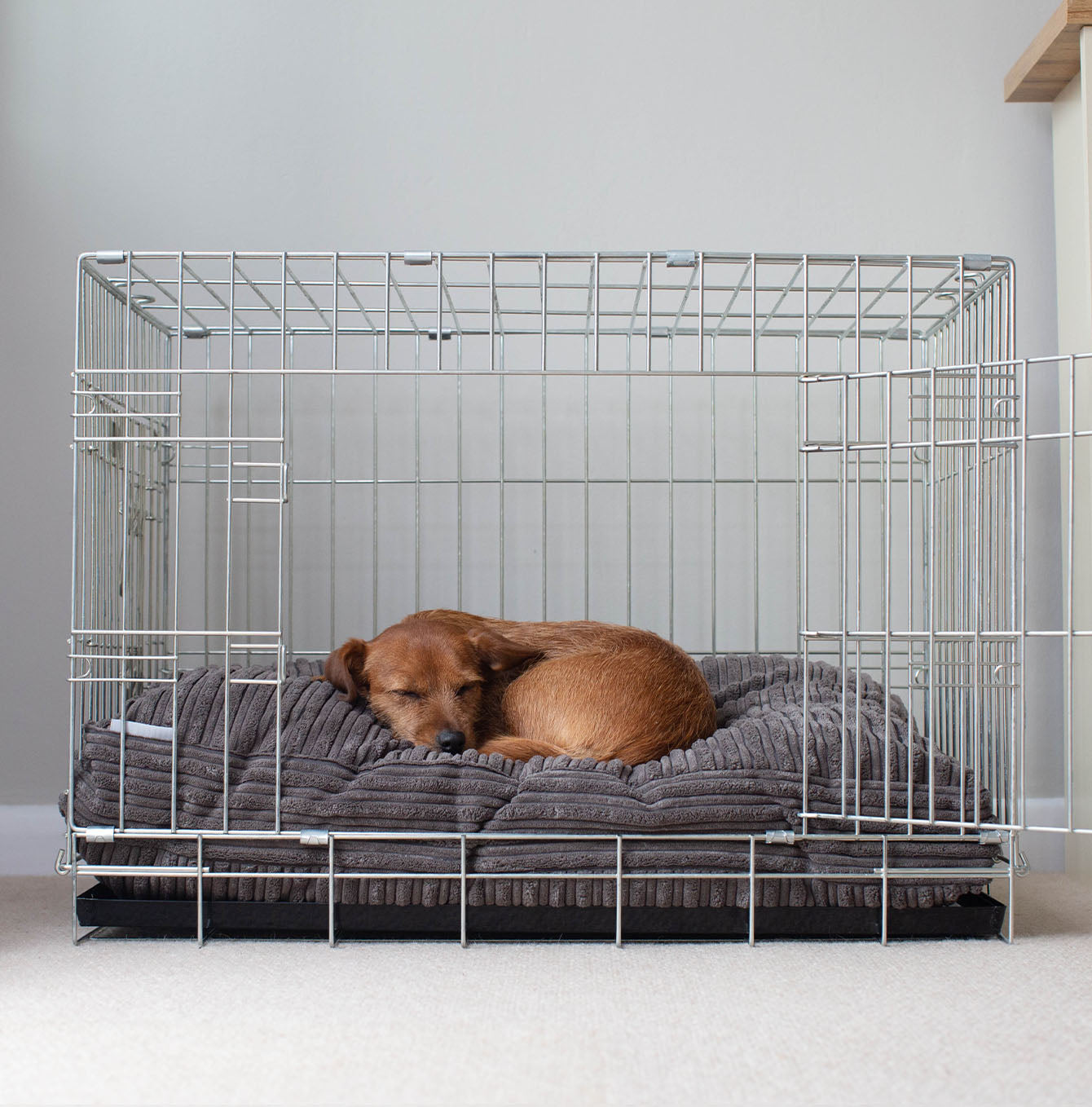Luxury Dog Cage Cushion, Essentials Plush Cushion in Dark Grey! The Perfect Dog Cage Accessory, Available To Personalize Now at Lords & Labradors US