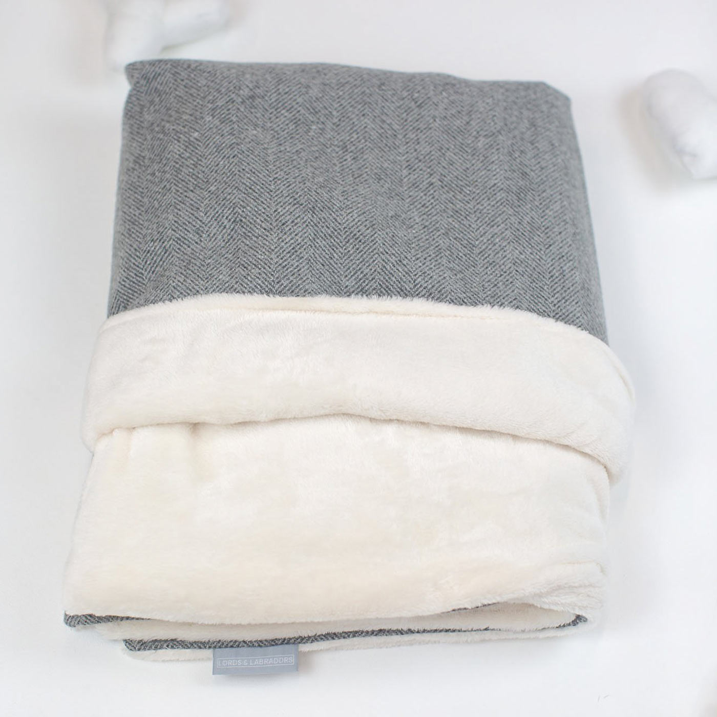 [color:pewter herringbone] Super Soft Sherpa & Teddy Fleece Lining, Our Luxury Cat & Kitten Blanket In Stunning Pewter Herringbone Tweed The Perfect Cat Bed Accessory! Available To Personalize at Lords & Labradors US