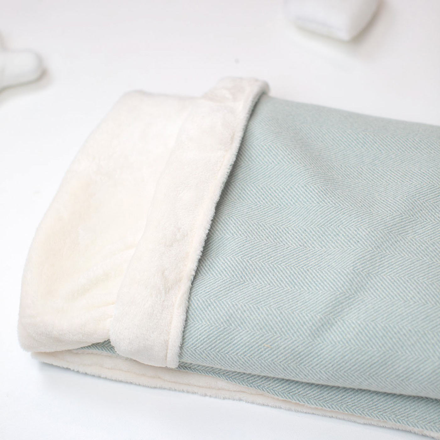 [color:duck Egg Herringbone] Super Soft Sherpa & Teddy Fleece Lining, Our Luxury Cat & Kitten Blanket In Stunning Duck Egg Herringbone The Perfect Cat Bed Accessory! Available To Personalize at Lords & Labradors US