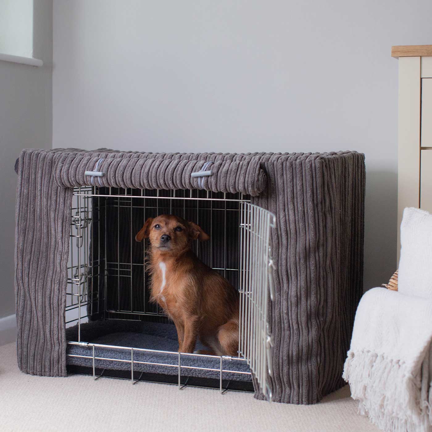 Luxury Dog Cage Cover, Essentials Plush Dark Grey Cage Cover!  The Perfect Dog Cage Accessory, Available To Personalize Now at Lords & Labradors US