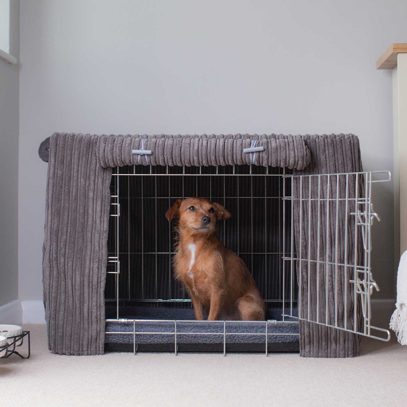 Luxury Dog Cage Cover, Essentials Plush Dark Grey Cage Cover!  The Perfect Dog Cage Accessory, Available To Personalize Now at Lords & Labradors US