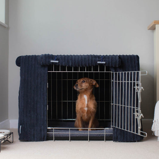 Luxury Dog Cage Cover, Essentials Plush Navy Cage Cover!  The Perfect Dog Cage Accessory, Available To Personalize Now at Lords & Labradors US