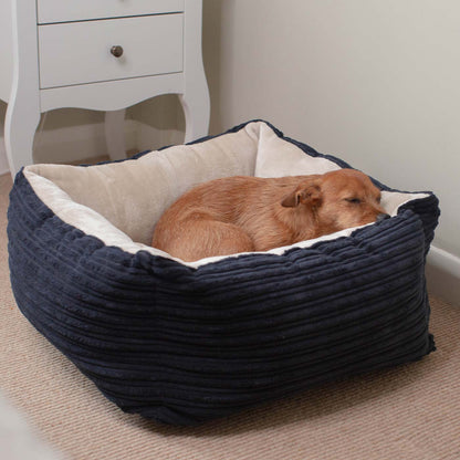 [color:navy plush] Super Soft, Plush Fabric Essentials Box Bed For Dogs, A Luxury Dog Bed Made Using Sherpa/Fleece To Bring The Perfect Pet Bed For The Ultimate Nap Time! Available Now at Lords & Labradors US