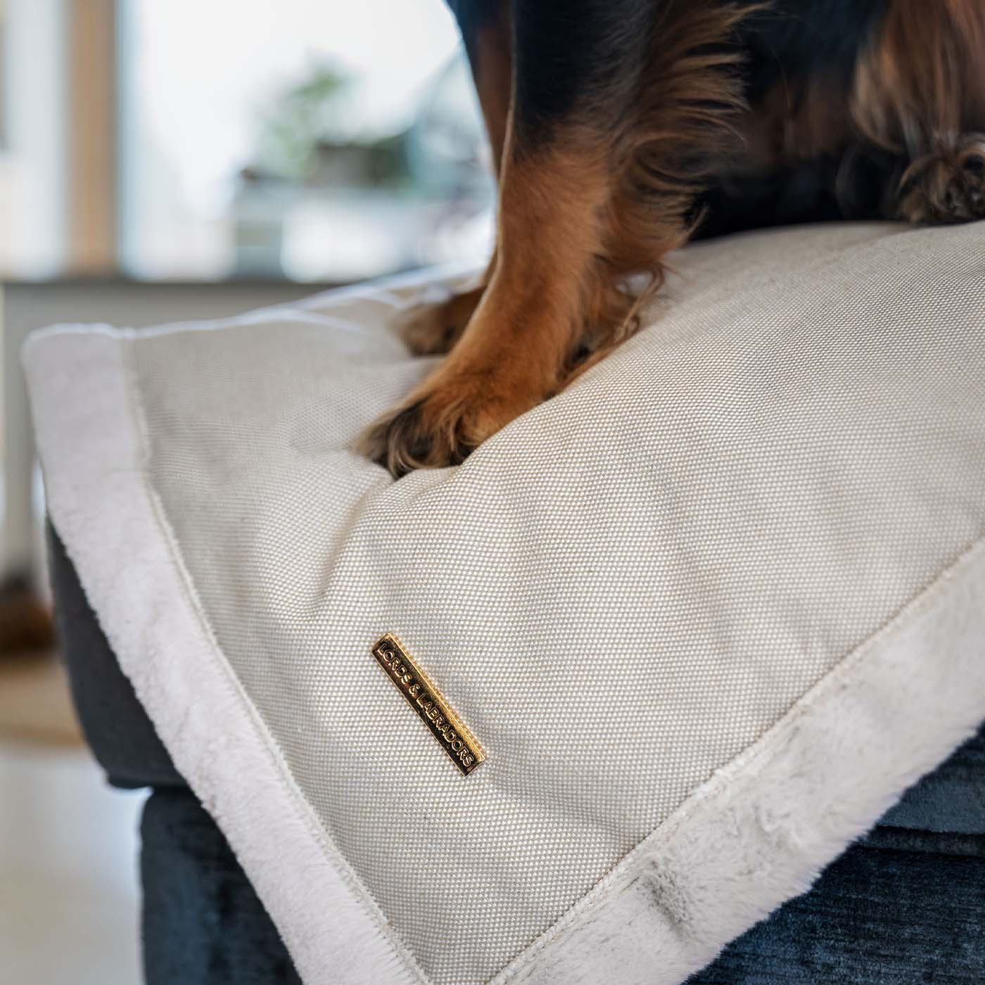 Present your furry friend with our luxuriously thick, plush blanket for your pet. Featuring a reverse side with hardwearing woven fabric handmade in Italy for the perfect high-quality pet blanket! Essentials Twill Blanket In Linen, Available now at Lords & Labradors US
