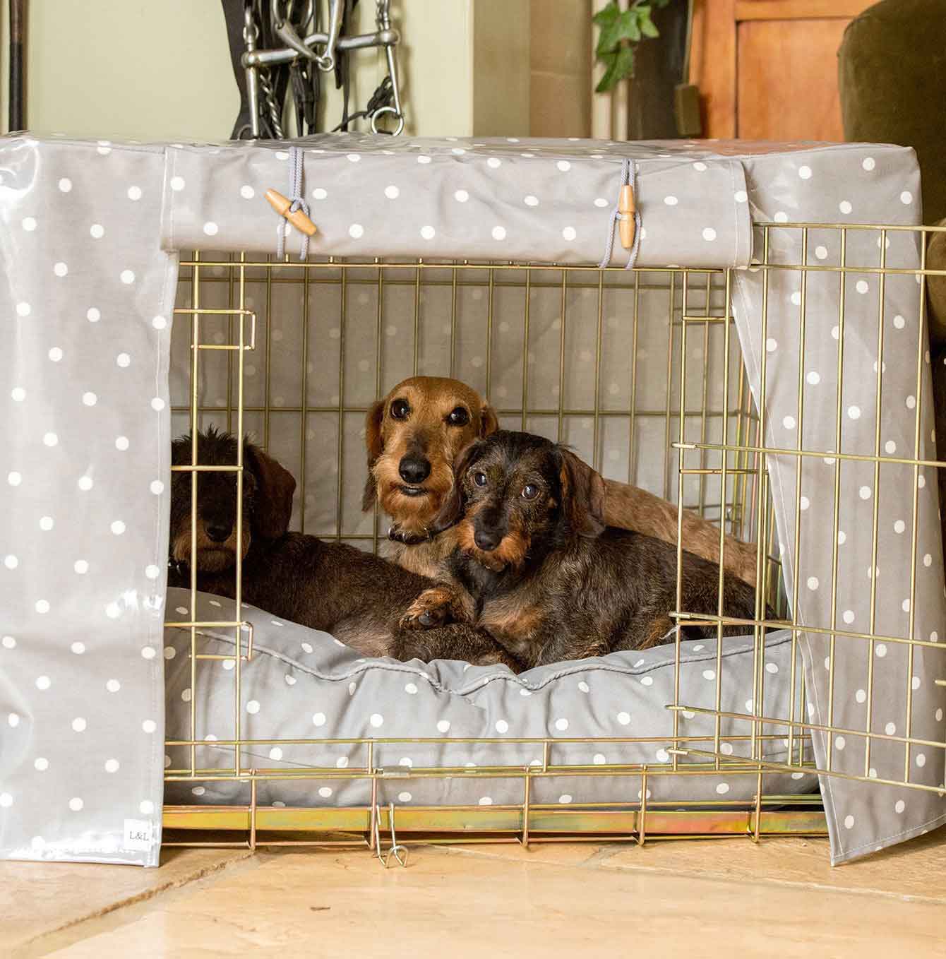 Luxury Dog Cage Cover, Grey Spot Oil Cloth Cage Cover The Perfect Dog Cage Accessory, now available at Lords and Labradors US