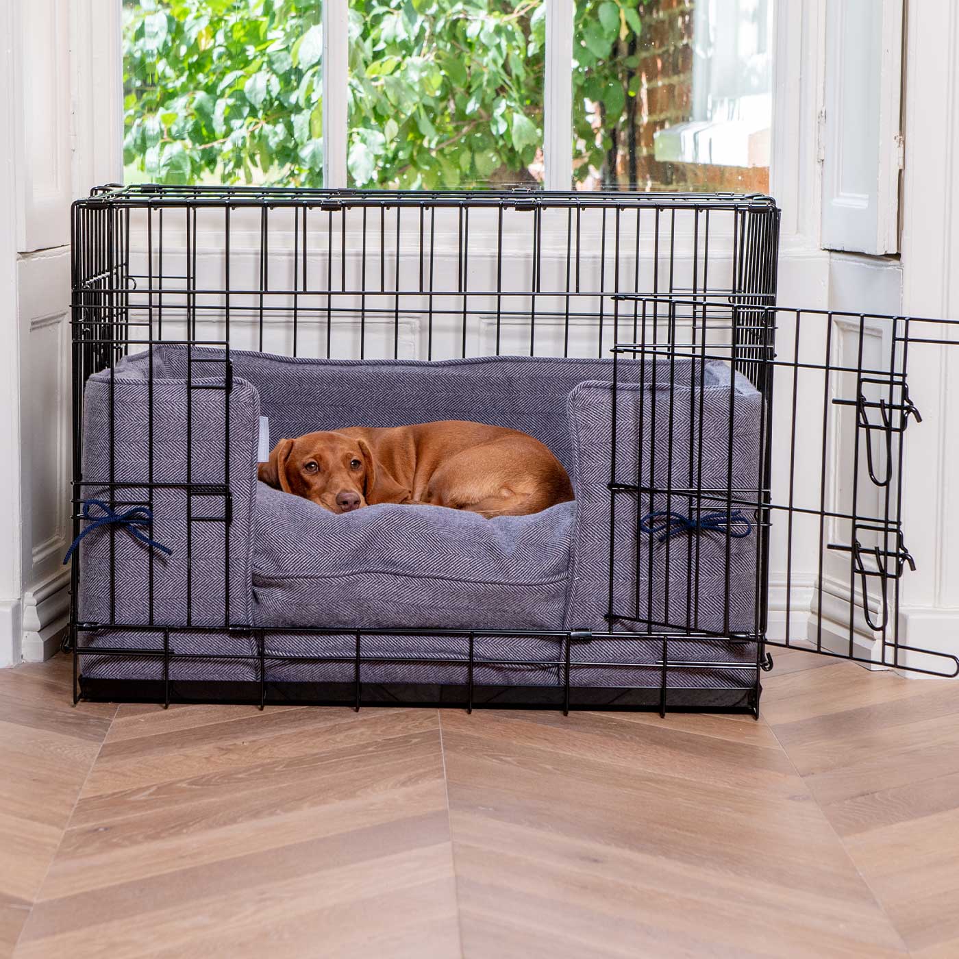 Luxury Dog Cage Bumper, Oxford Herringbone Tweed Cage Bumper Cover The Perfect Dog Cage Accessory, Available To Personalize Now at Lords & Labradors US
