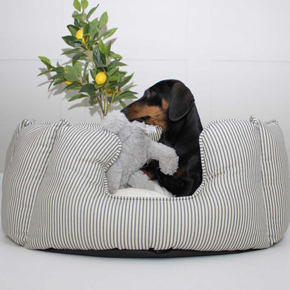 [color:regency stripe] Discover Our Luxurious High Wall Bed For Dogs & Puppies, Featuring Reversible Inner Cushion With Teddy Fleece To Craft The Perfect Dog Bed In Stunning Regency Stripe! Available To Personalize Now at Lords & Labradors US