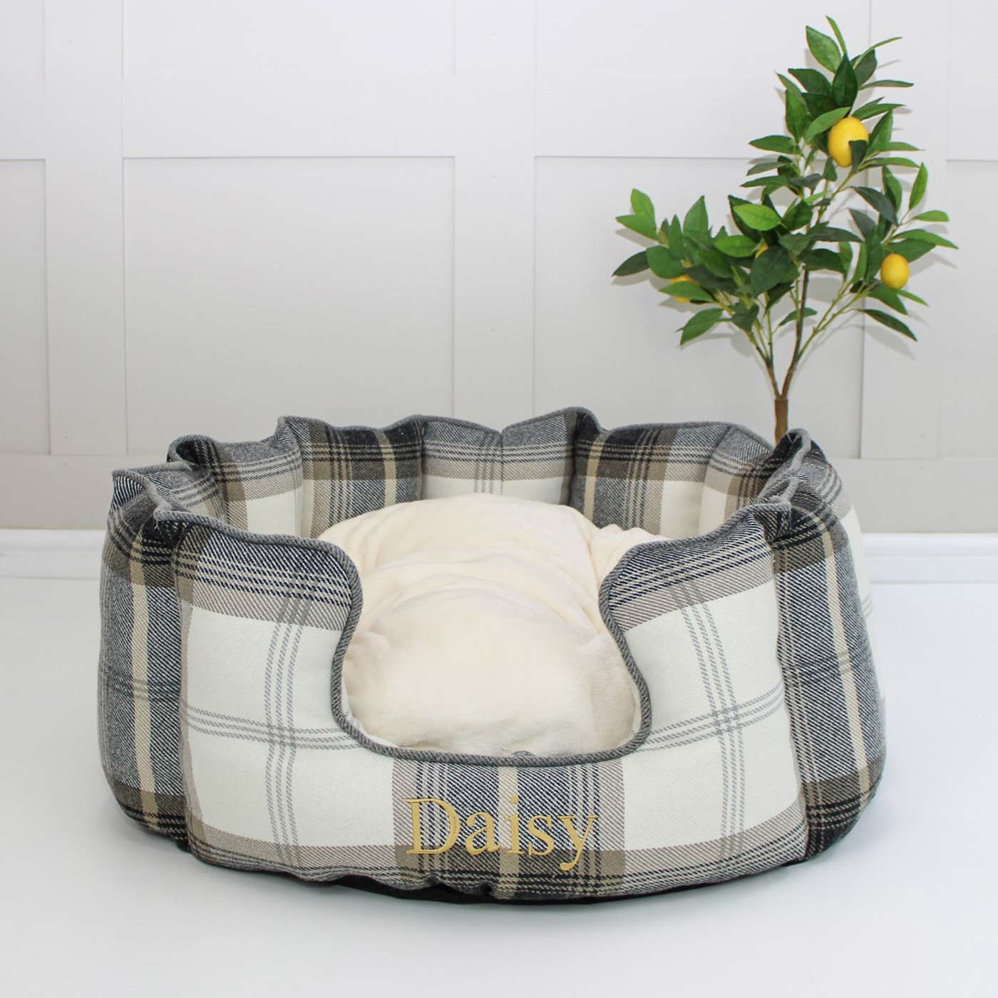 [color:charcoal tweed] Discover Our Luxurious High Wall Bed For Dogs, Featuring inner pillow with plush teddy fleece on one side To Craft The Perfect Dogs Bed In Stunning Charcoal Tweed! Available To Personalize Now at Lords & Labradors US