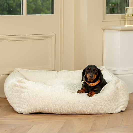 [color:ivory boucle] Luxury Handmade Box Bed For Dogs in Ivory Boucle, Perfect For Your Pets Nap Time! Available To Personalize at Lords & Labradors US