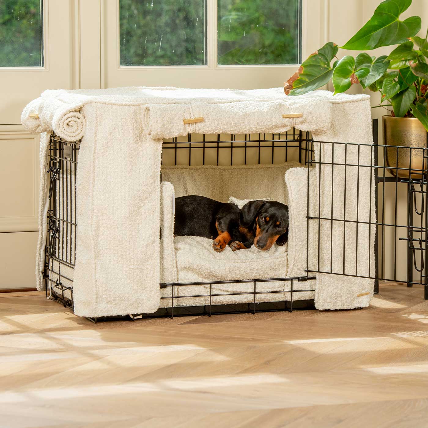 [color:black] Luxury Heavy Duty Dog Cage, In Stunning Ivory Bouclé Cage Set, The Perfect Dog Cage Set For Building The Ultimate Pet Den! Dog Cage Cover Available To Personalize at Lords & Labradors US
