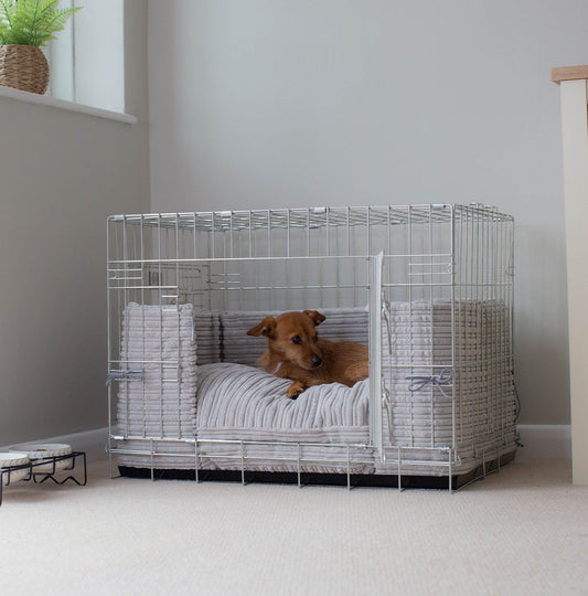 Luxury Dog Cage Bumper, Essentials Plush Cage Bumper in Light Grey The Perfect Dog Cage Accessory, Available To Personalize Now at Lords & Labradors US