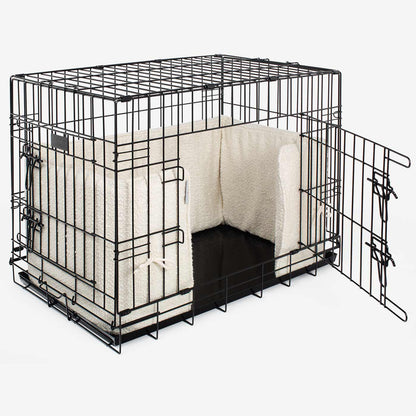 [color:ivory boucle] Luxury Dog Cage Bumper, Bouclé Cage Bumper Cover, in Ivory Boucle. The Perfect Dog Cage Accessory, Available Now at Lords & Labradors US